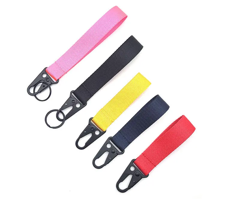 Blank nylon eagle hook wristlet keychain (white, Black PVD)