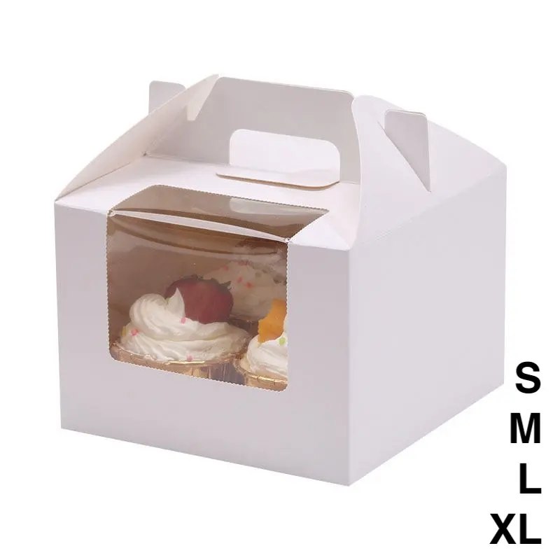 Cake box / muffin box with handle (S - 9x9x11 cm, Without window, white)